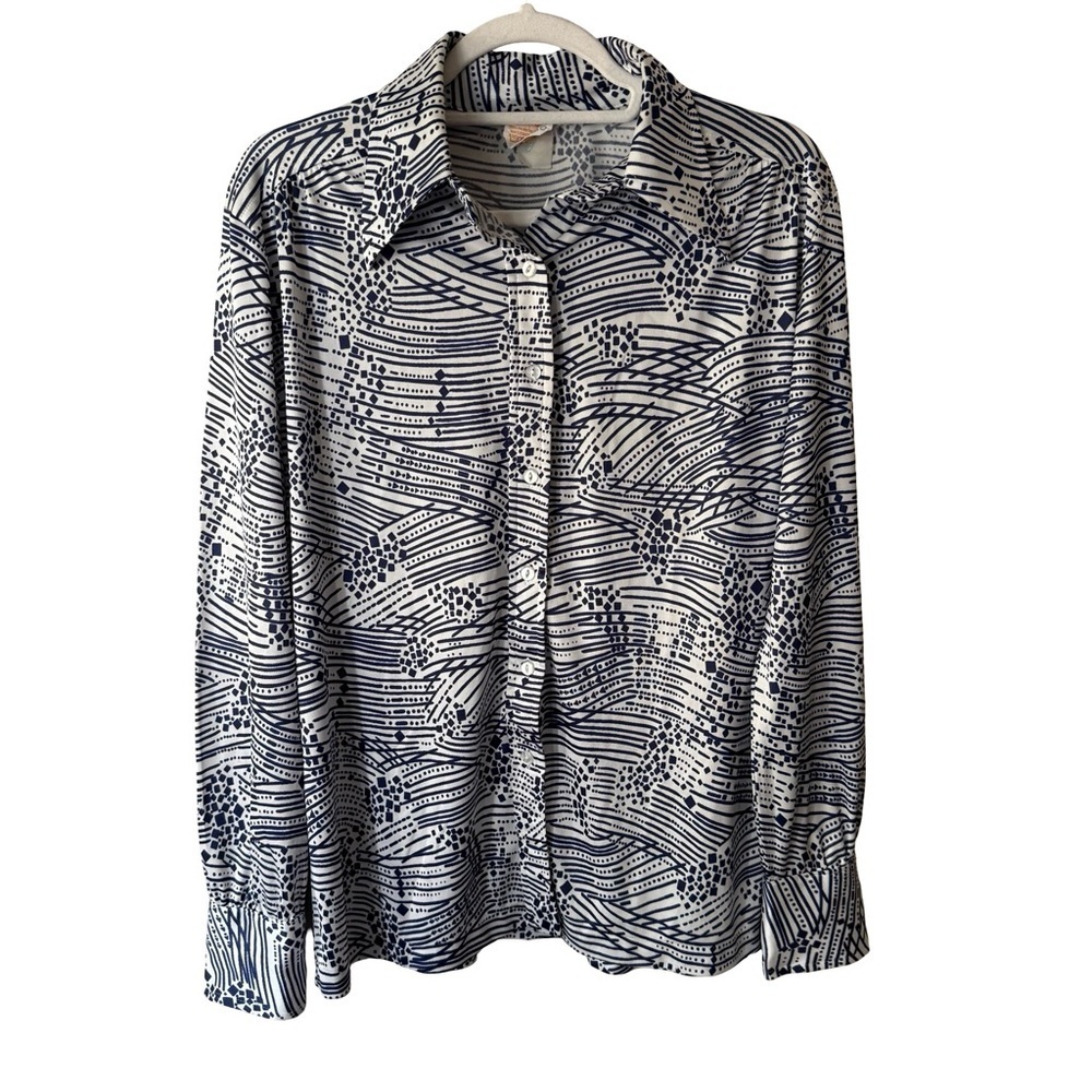 Elite Vintage 80s Navy and White Button Down Shirt Size 18 XL Geometric